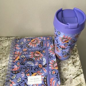 Vera Bradley Non-Dated large spiral planner new & 16 Oz travel mug Mural Garden